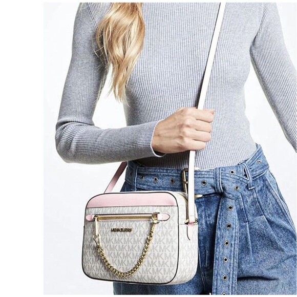 Michael Kors Handbags - New Michael Kors Jet Large East West Zip Chain Crossbody Bag Vanilla Pink